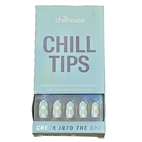 New Chillhouse Chill Tips Press-on Nails in Mint Green & White Checkered Design - Picture 1 of 1